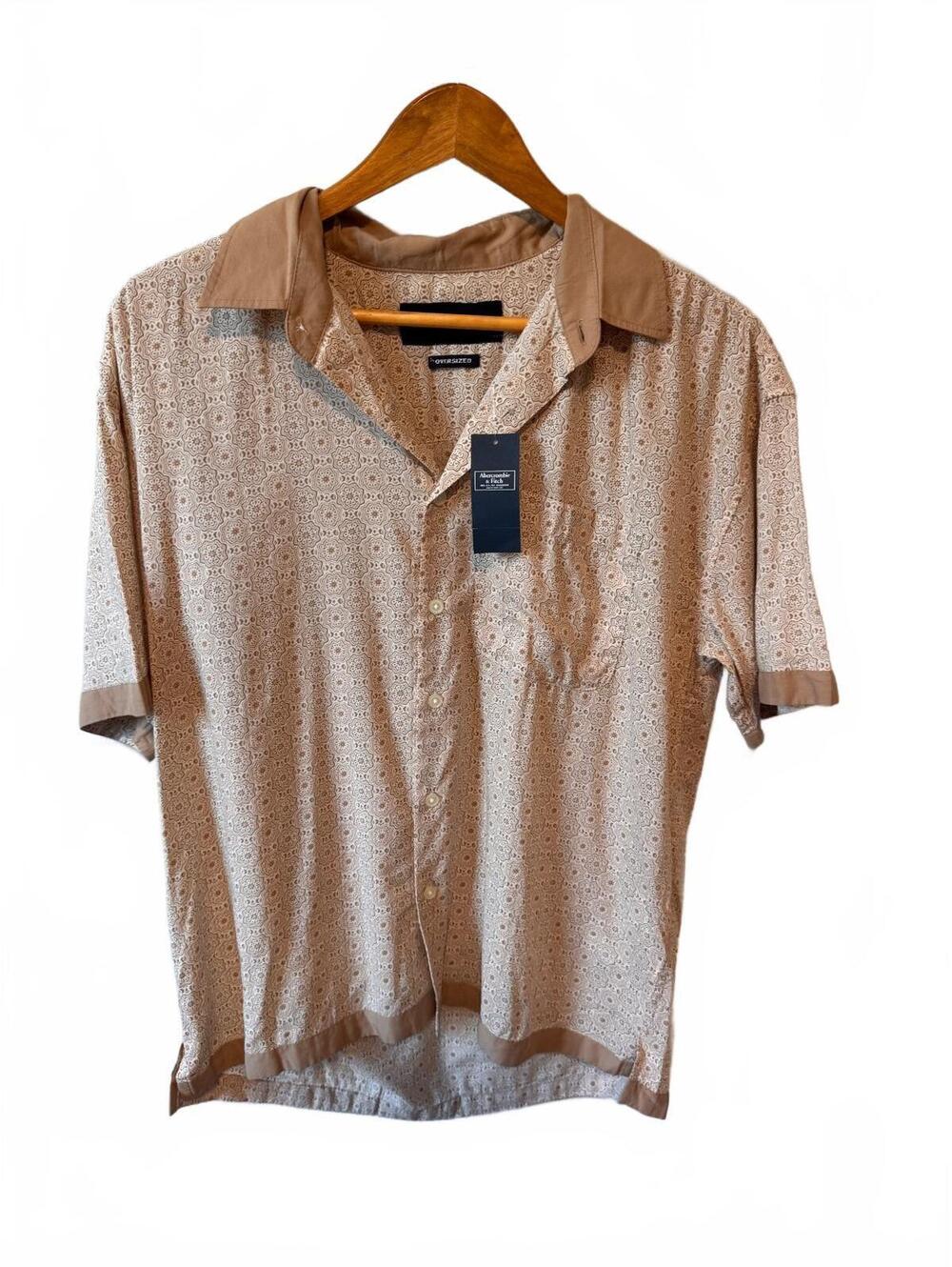 Abercrombie | NWT Oversized Camp Cotton Blend Collar Shirt Tan Medallion Print S